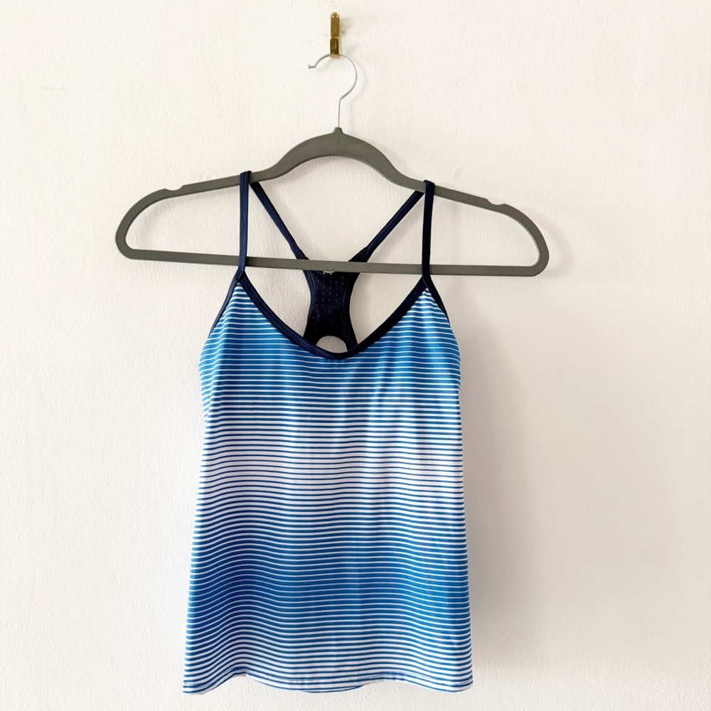 NEW Nike Pacific Blue Striped Racerback Tankini Swim Top Size XS